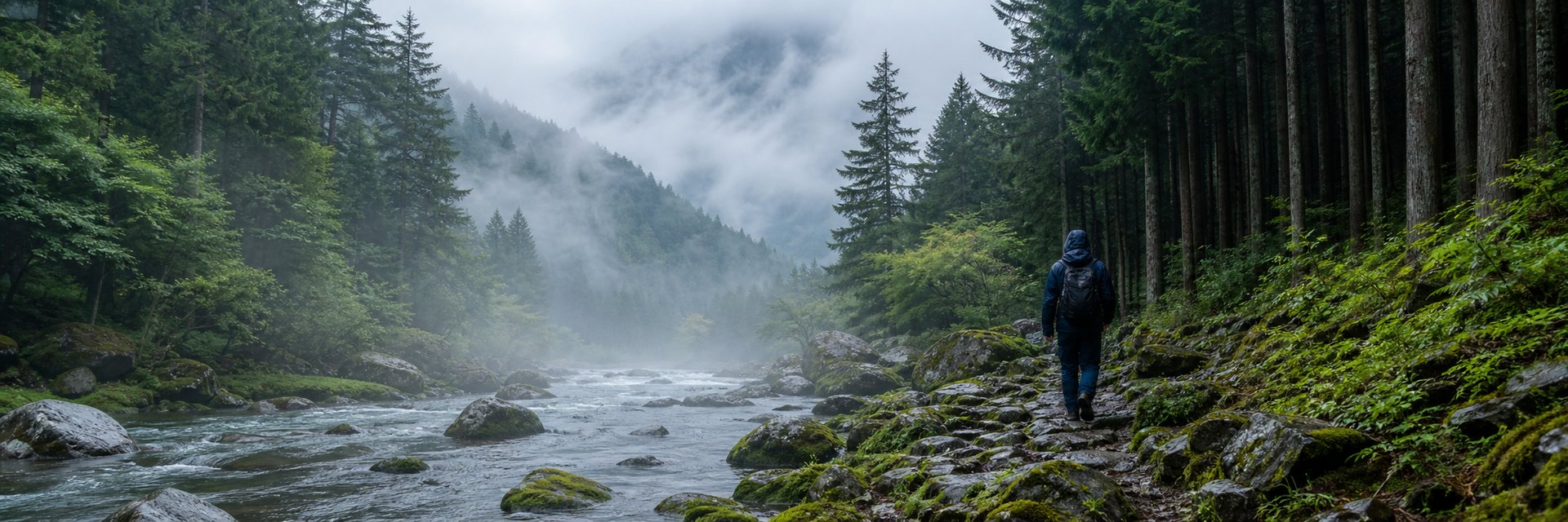 雨後清新的日本山間溪流