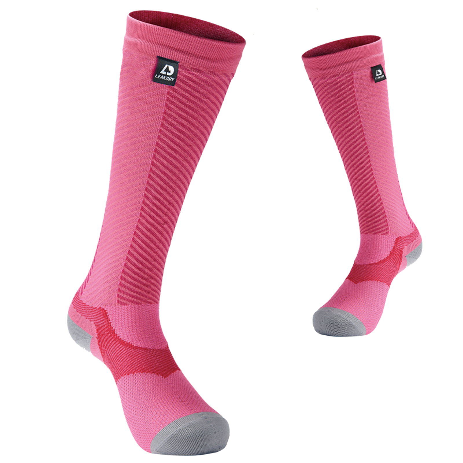 LEAKDRY 防水ソックス ニーハイ丈 ピンク×グレー LD206